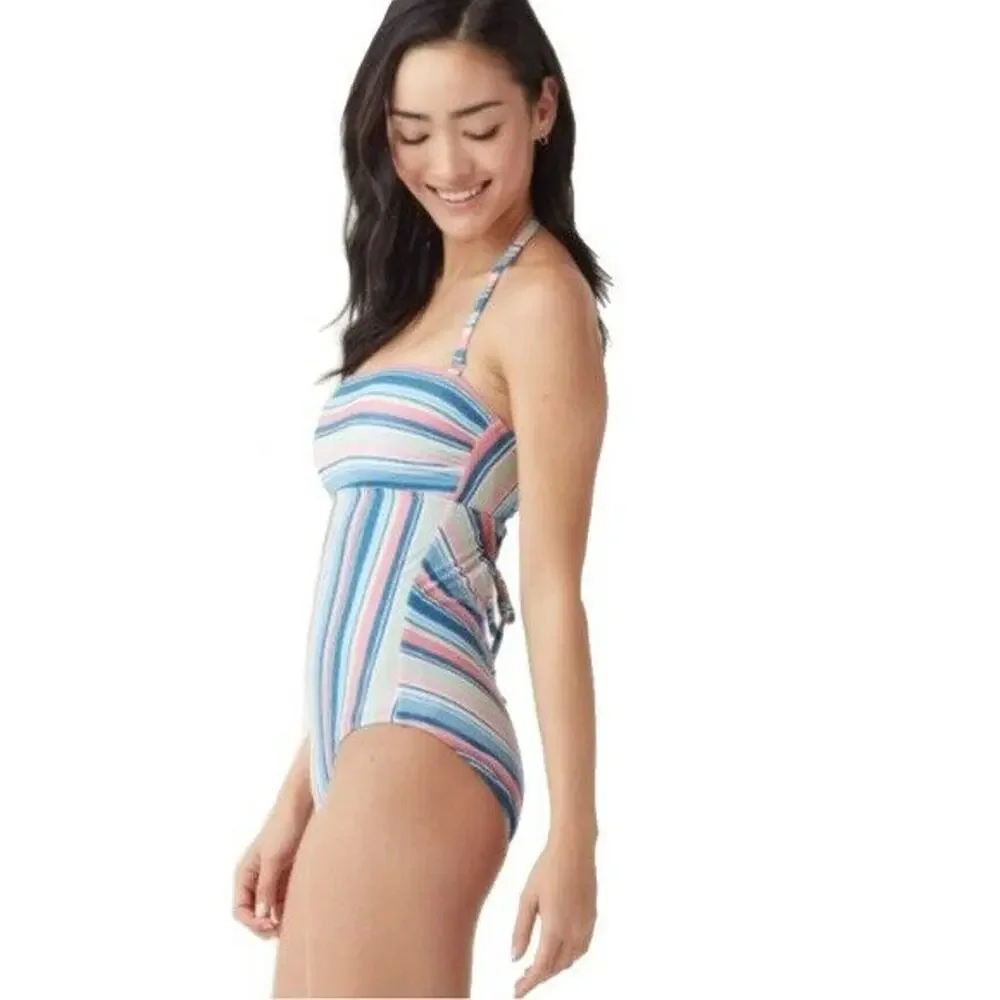 Splendid NWT Blue Pink Striped Holding Pattern Bandeau One-Piece Swimsuit Size M - Picture 9 of 9